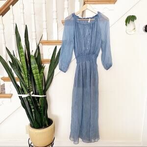 LoveShackFancy Smocked Maxi Dress denim blue sz 1